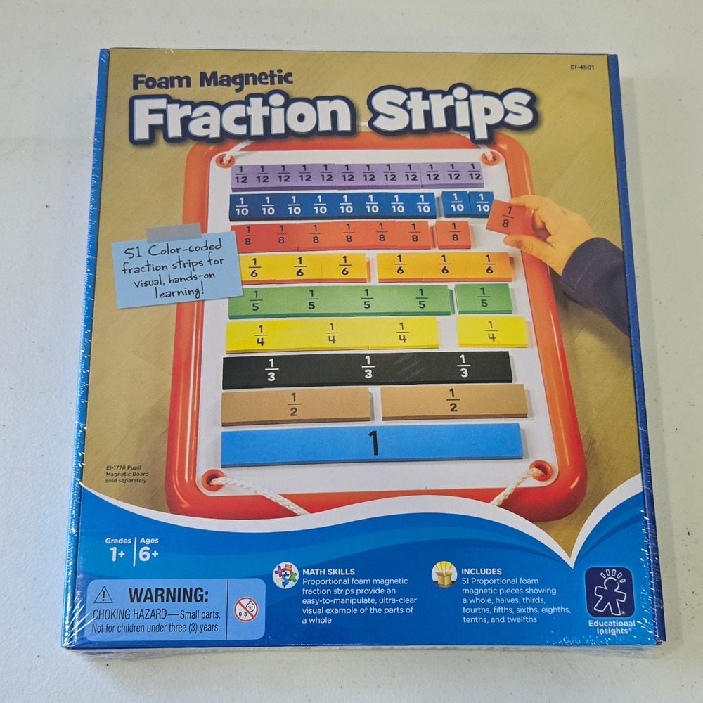 NEW Educational Insights Foam Magnetic Fraction Strips 51pc Math Manipulatives
